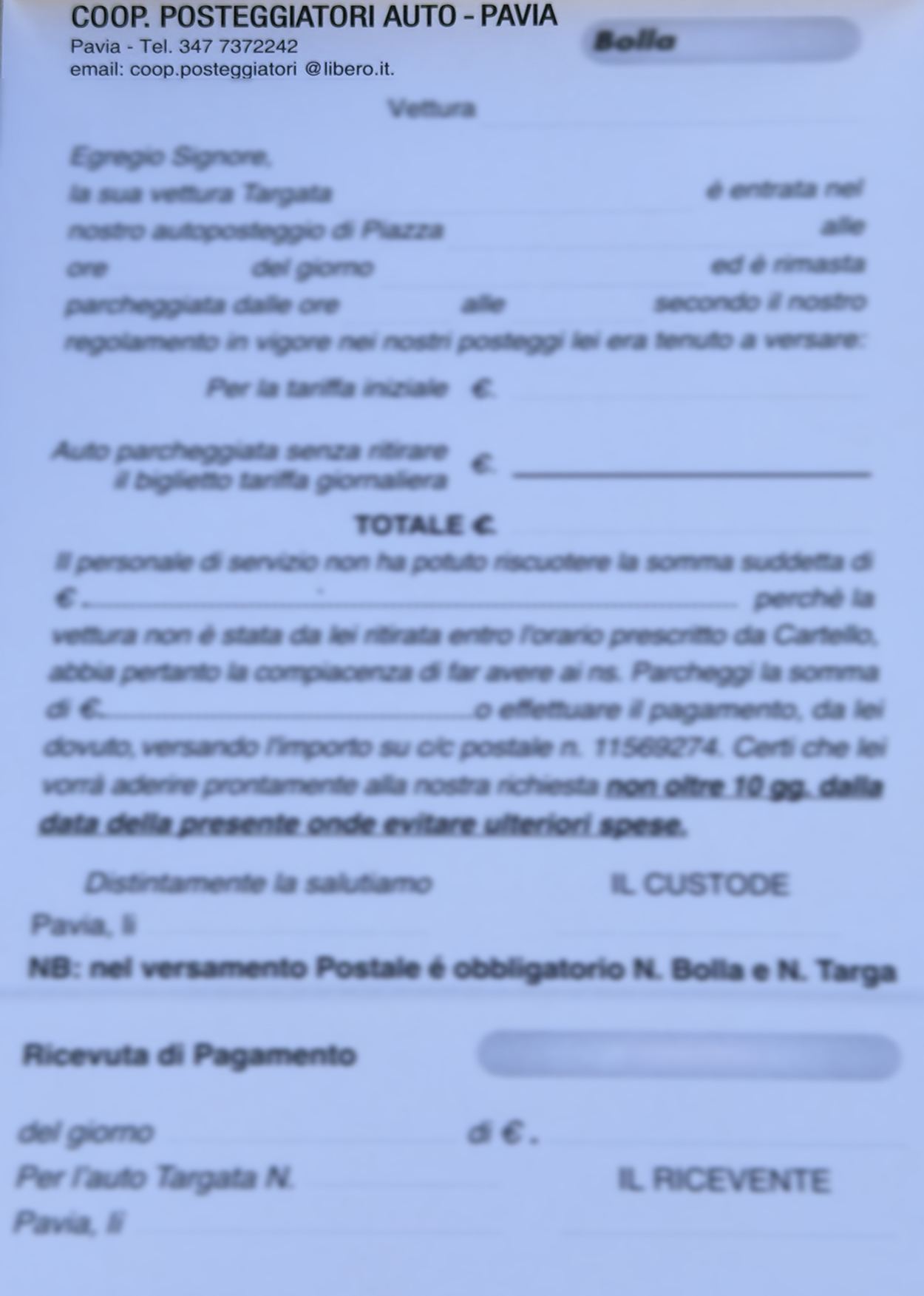 Fac-simile avviso di pagamento
